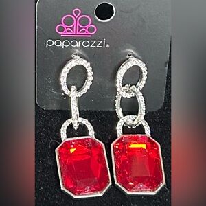 Paparazzi Bold Red and Clear Gem Earrings